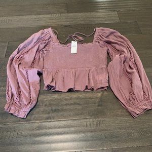 American Eagle Cropped Tie-Back Top | Long Sleeve | Trendy Casual Wear | NWT